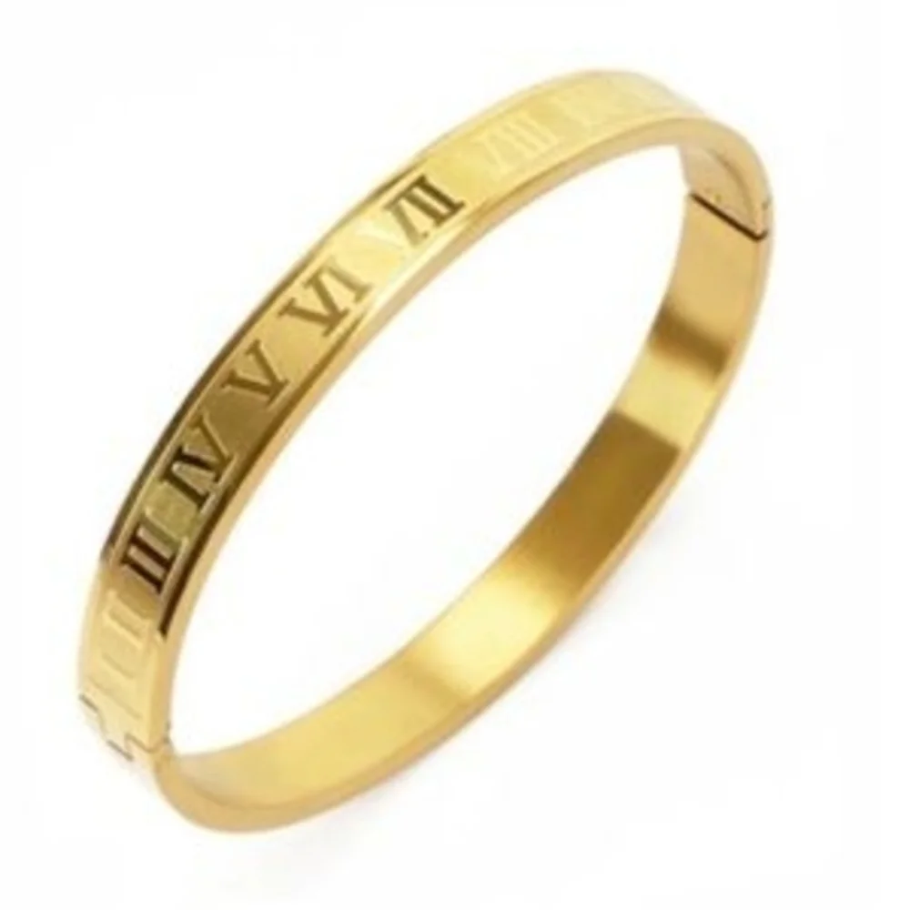 Gold Roman‎ Numeral Bangle Bracelet